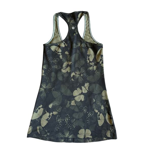 Lululemon Cool Racerback Biggie So Fly Fatigue Green Butterfly Tank Top Womens 4 - Picture 2 of 2